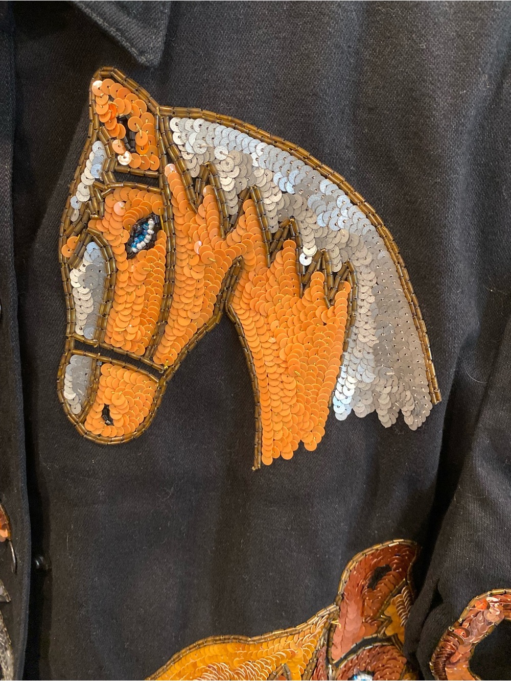 Vintage Modi Denim Womens Black Sequin Horse Western Wear Rodeo Jean Jacket - Picture 8 of 11